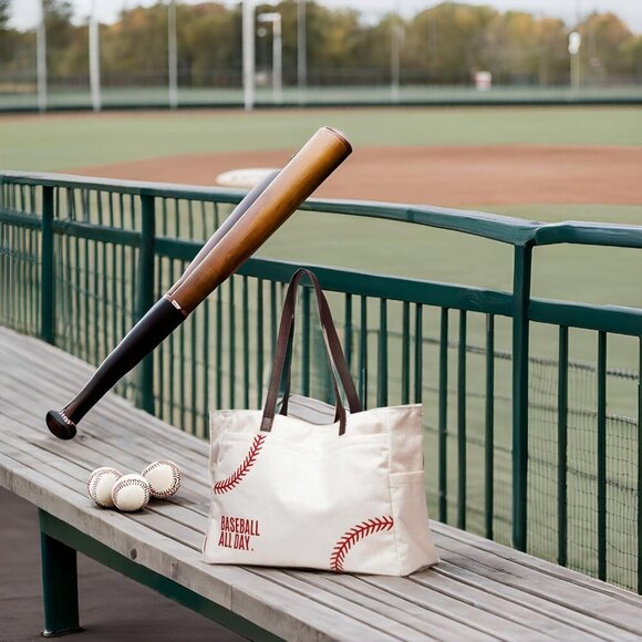 Baseball Mom Bag Canvas Sports Tote Large Capacity Gifts for Women Youth - Picture 7 of 9